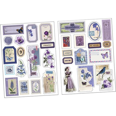 feuilles d'autocollants vintage pour agenda, scrapbooking et ordinateur portable, style vintage, violet. (1/5)