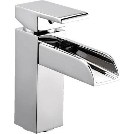 Robinet de salle de bain Bec cascade mitigeur lavabo chromé design (1/3)