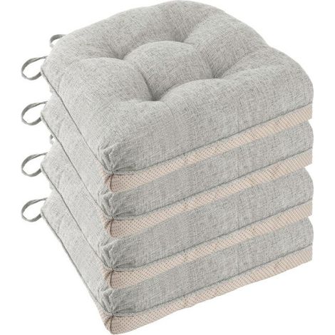 Lot de 4 Coussins de Chaise,46x43cmx8cm extra épais antidérapants et doux pour chaises de salle à manger avec attaches,Gris clair (1/5)