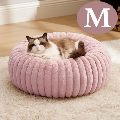 Tapis pour animaux taille M - Diamètre 60 cm - Lavable en machine - En velours côtelé - Fond antidérapant - Pour chiots et chats - Rose (1/5)