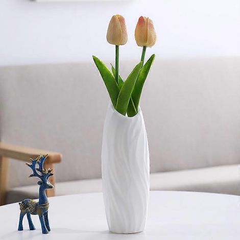 1 vase en plastique coloré de style européen, idéal pour les fleurs séchées, les fleurs fraîches, la décoration de la table à manger et du salon (blanc) (1/2)