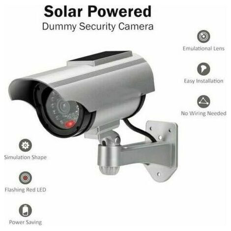 Factice Caméra Surveillance à l'énergie Solaire Appareil-Photo de dôme de télévision en Circuit fermé de sécurité avec la lumière Clignotante de LED pour extérieur Maison Affaires (Argent-1 Pack) (1/3)
