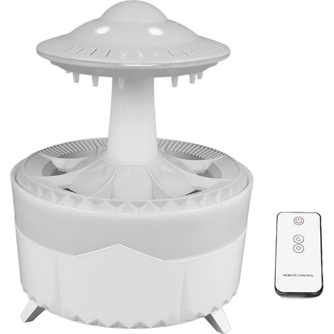 Mini humidificateur champignon simulant les gouttes de pluie, avec lumière colorée, télécommande, prise UE 100-240 V, blanc (1/5)
