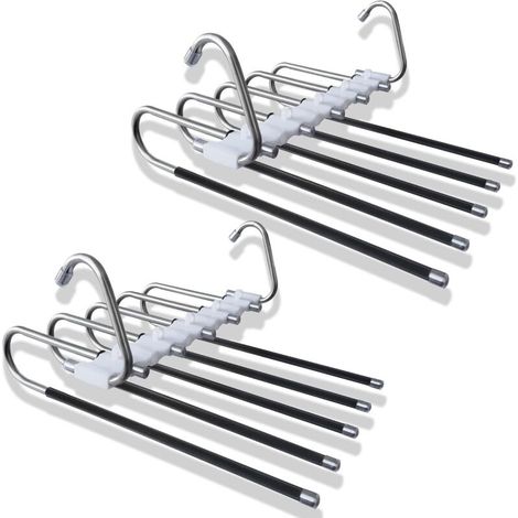 Lot de 2 cintres à pantalons, 5 en 1, gain de place, antidérapants, en acier inoxydable, pour pantalons, foulards, jeans, vêtements (noir) (1/5)