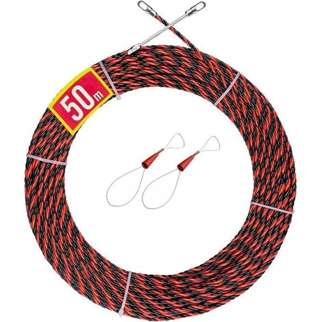 Aiguille Electricien,50m Tire Fil Electrique 5mm DiamèTre Tire Fils Electrique,Tire Fils Electricien Aiguille,Tire Fils Electricien Aiguille, Spiralé Flexible Aiguille Tire Fil(Rouge Noir) (1/4)