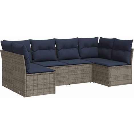 6-tlg. Garten-Sofagarnitur mit Kissen Grau Poly Rattan vidaXL (1/3)