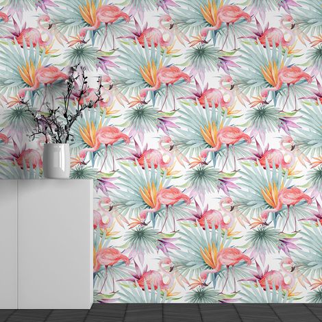 Papier peint panoramique Enfants - Motif Flamants roses - 130 cm x 81 cm (1/3)