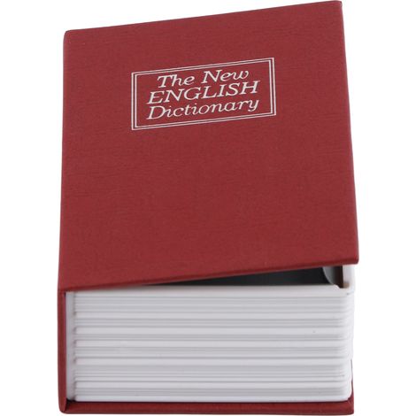 Mini coffre-fort factice en forme de livre, boîte à bijoux et argent avec serrure et clés, rouge, pour la maison ou le bureau. (1/5)