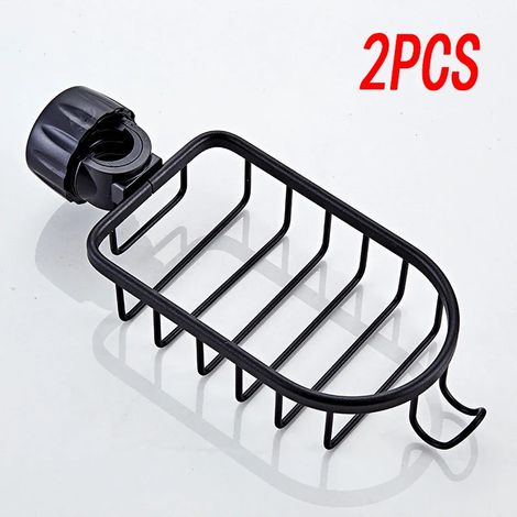 (Lot de 2 noirs) Porte-savon de douche avec étagères de rangement pour robinet de salle de bain et accessoires de rangement. (1/5)