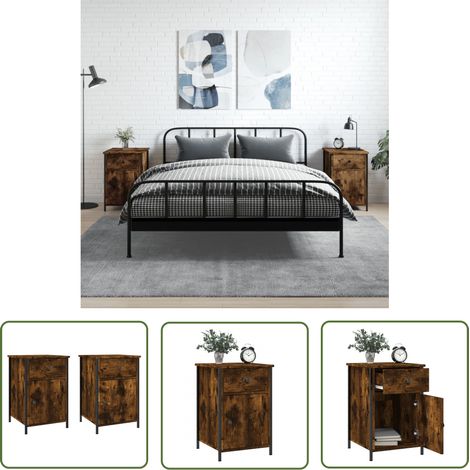 The Living Store Nachttische 2 Stk. Räuchereiche 40x42x60 cm Holzwerkstoff - Nachttisch - Holznachtisch - Wohnzimmermöbel - Schlafzimmerschrank - Sideboard (1/5)