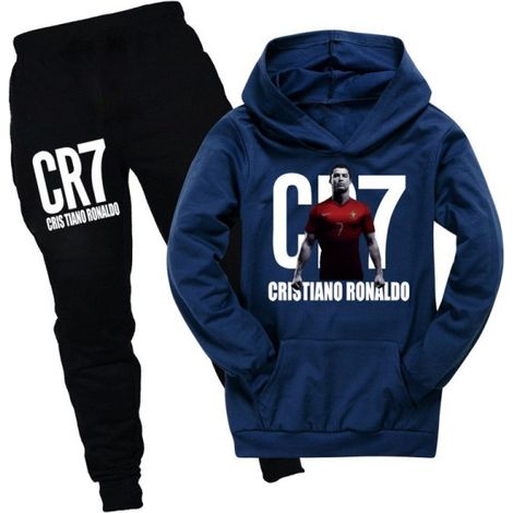 Ensemble sport enfant CR7 Ronaldo, sweat-shirt et pantalon de survêtement, bleu marine, taille 150 cm, tenue de football garçon, maillot manches longues et bas assortis (1/2)