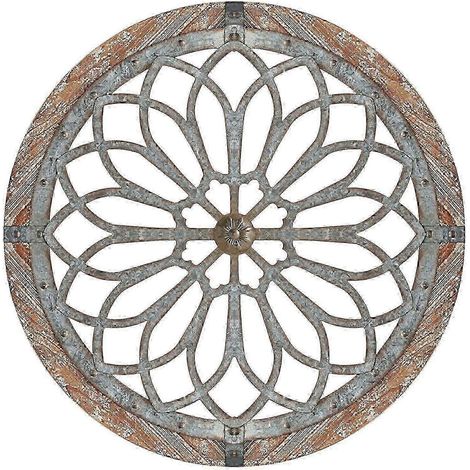 Décoration murale ronde rustique de 40 cm avec cadre en bois pour salon chambre cuisine entrée - Voir photo (1/5)