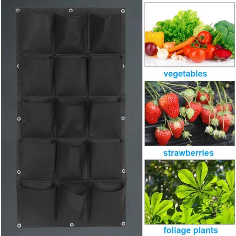 Sac de plantation pour jardin, balcon ou mur, jardinière suspendue verticale, couleur noire, 15 poches (1/5)