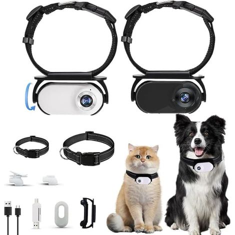 KLVGTIFS PU - Collier caméra HD 1080p pour chat avec enregistrement vidéo, mini caméra d'action sans fil, petite caméra d'action portable pour animaux de compagnie