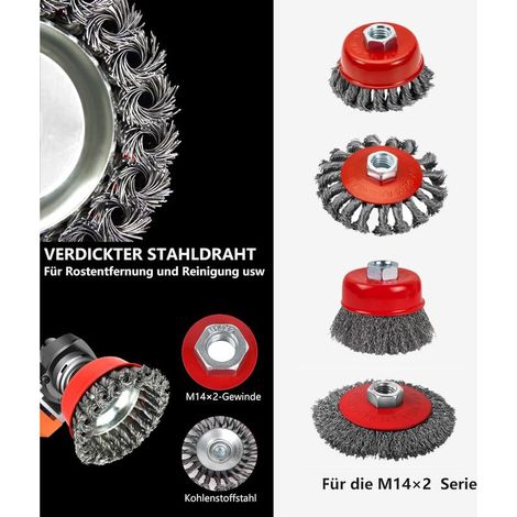 Lot de 8 brosse metallique meuleuse m14 pour meuleuses d'angle, brosse metallique disqueuse m14 ，80 mm et brosse métallique flexible 120 mm, pour rouiller, polir, meuler