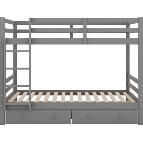 Cama litera infantil 140 x 200 cm gris con cajones, escalera y barandillas altas (1/5)