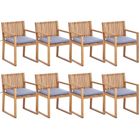 Set mit 8 Stühlen und Sitzkissen SASSARI II zertifiziertes Akazienholz Blau