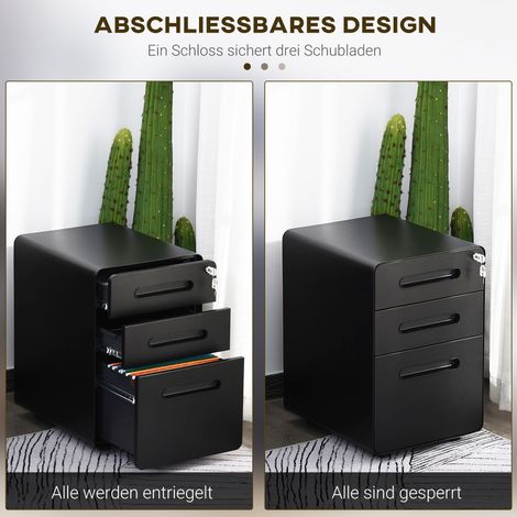 Classeur roulant 3 tiroirs verrouillable pour bureau, avec système de classement suspendu et porte-stylo, meuble de travail, 39 x 48 x 59 cm, noir