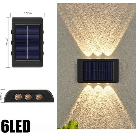 (Blanc - 6 LED) Applique solaire murale extérieure étanche, éclairage vers le haut et vers le bas, compatible avec la décoration de clôture de jardin et de jardin à la lumière du soleil (1/5)