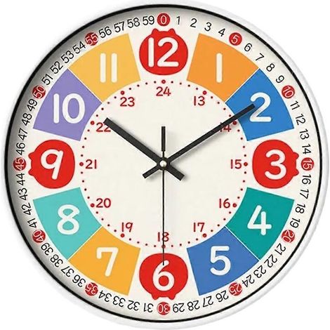 Horloge murale ronde au design moderne et silencieux, idéale pour la chambre d'enfant, le salon ou l'apprentissage. Accessoire de décoration. (1/5)