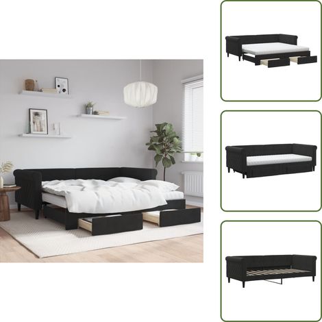 Canapé - vidaXL Lit de jour avec gigogne et tiroirs noir 90x190 cm velours - Lit d'appoint (1/5)