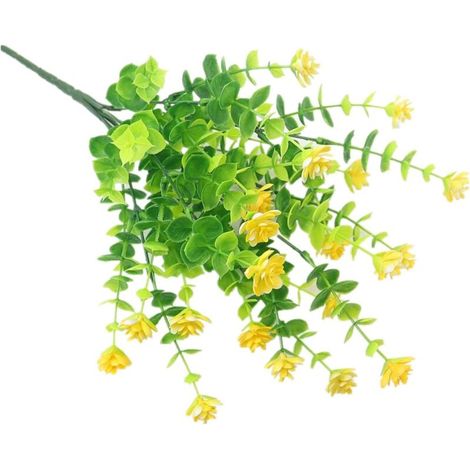Lot de 8 bouquets de roses d'eucalyptus artificielles à 7 têtes pour décoration murale ou extérieure Jaune (1/5)