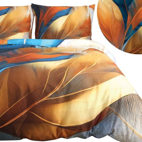 Bettwäsche-Set 180x200 cm, Satin-Baumwolle, Digitaldruck, Farbausdruck Blatt (1/5)