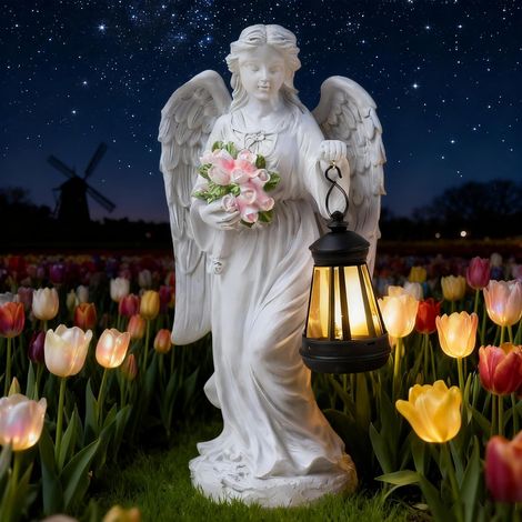 Lumières Solaires Anges,Statues Solaires de Jardin,Décoration de Jardin,Statue du Jardin des Anges,Sculpture d'ange Féérique,Sculptures d'ange Décorative pour Pelouse (1/5)