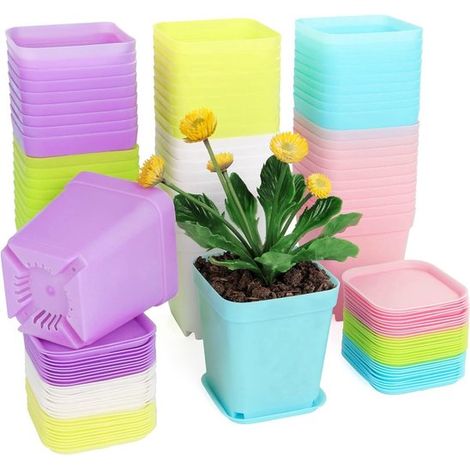 Maceta para plantas, 30 macetas pequeñas de plástico de 7 cm, macetas de plástico coloridas para decoración de jardín, multicolor, Maceta (1/4)