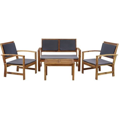 Set da esterno in legno naturale con cuscini grigi - Sassari (1/5)