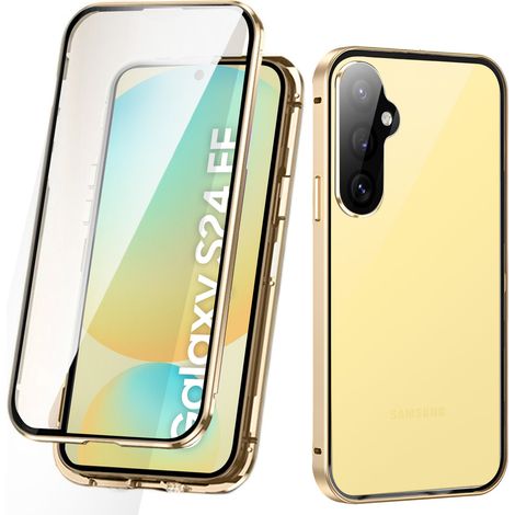 Custodia magnetica in doppio vetro per Samsung Galaxy S24 FE, colore oro. (1/5)