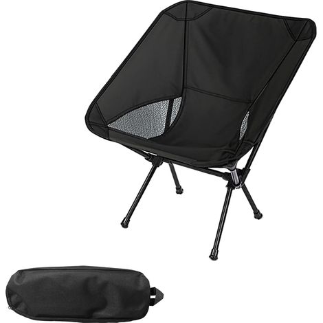Chaise de camping portable, légère et pliante, idéale pour le camping, la pelouse, la plage, la pêche et les pique-niques, avec sac de transport (noire) (1/5)