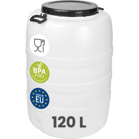 Garronda 120 L Regentonne Regenfass Weithalsfass Futtertonne aus HDPE als Kunststofffass und Wasserbehälter für Wasser Lebensmittel zur Lagerung und Fermentierung GD-0187 Weiß (1/5)