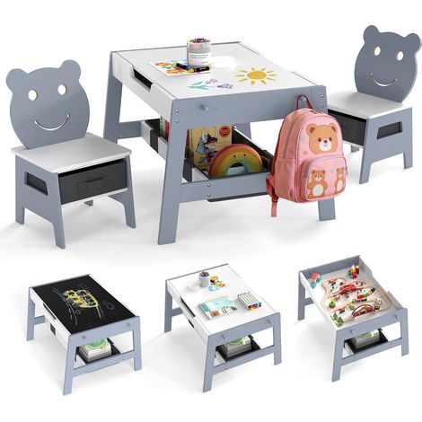 Set tavolo per bambini 5 in 1 con sedie, lavagna e contenitore