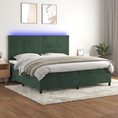 Sommier tapissier matelas et LED - Sommier pour Adulte et Enfant - Vert foncé 200x200 cm Velours BV783690 - BonneVie (1/5)