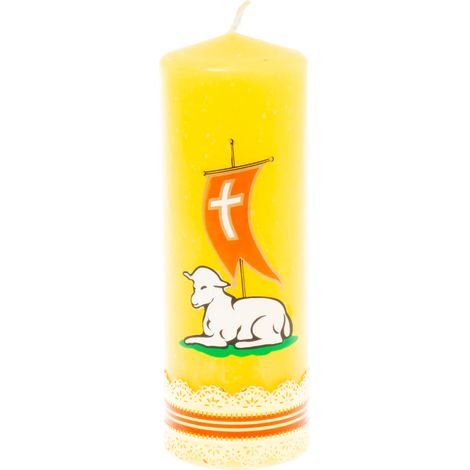 Candela decorativa pasquale con agnello giallo - Simbolo di resurrezione (1/4)