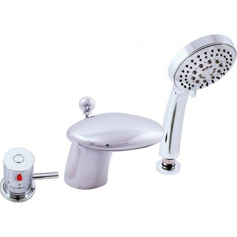 Mitigeur baignoire thermostatique 3 trous avec cascade en laiton chromé (1/5)