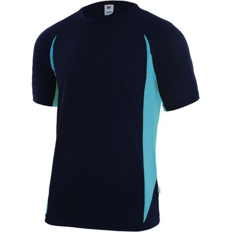Camiseta técnica bicolor combinada con costadillos a contraste VELILLA Serie 105501 3XL Negro / Celeste