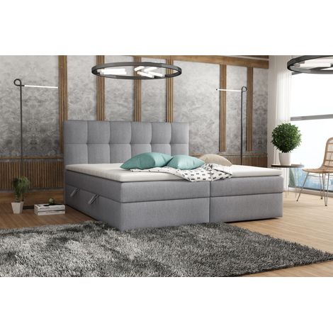 Boxspringbett Schlafzimmerbett ARTURO 180x200cm Stoff Soro Grau (1/2)