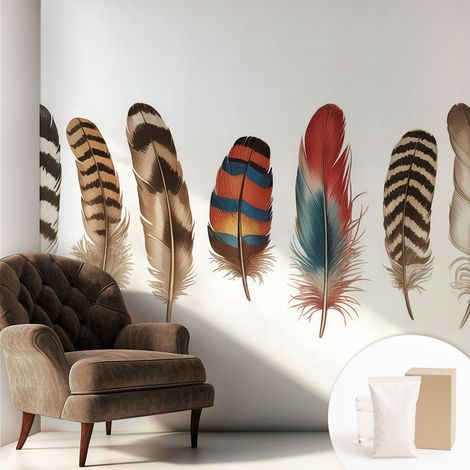 Papier peint avec colle pour décoration moderne de salon chambre à coucher cuisine et bureau Facile Plumes colorées 250x250 cm (1/5)