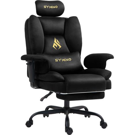 Symino Chaise Gaming Fauteuil Gaming avec Repose-Pieds - Siège en Imitation Daim Noir - Réglable Hauteur et Accoudoirs - Capacité 131kg