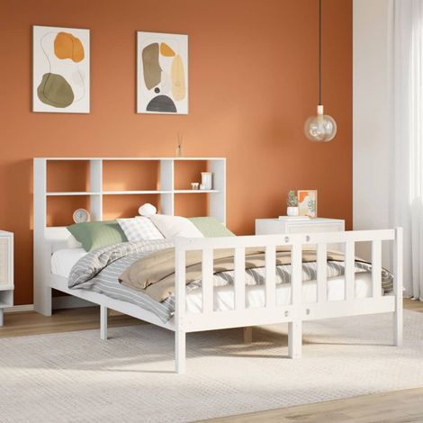 Cama con estantería sin colchón madera maciza blanca 160x200 cm vidaXL (1/5)