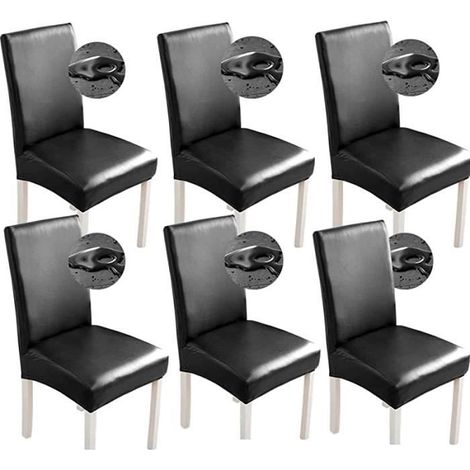 Housse de Chaise - ZGEER - Simili Cuir - 6 pièces - Imperméables - Universelles - Noir (1/4)