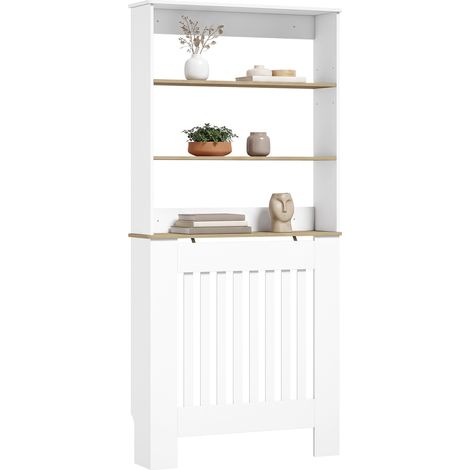 Cache-radiateur - HOMCOM - grille à lattes - 3 étagères - bois - 78x19x165cm - blanc et chêne (1/5)