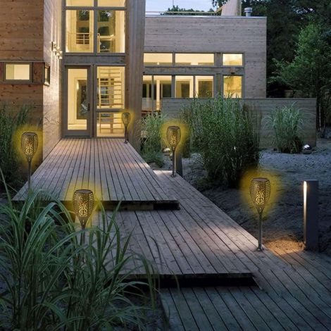 Set of 2 flame-shaped solar garden lights - 96 LEDs - Waterproof - With stand base for garden, driveway, yard, patio, landscaping, pool, table decoration (1/5)