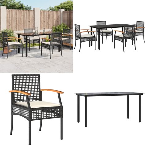 5-tlg. Garten-Essgruppe mit Kissen Schwarz Poly Rattan - Gartentisch - Gartenstuhl (1/5)