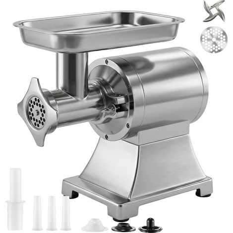 Mophorn Tritacarne elettrico da cucina 750 W in acciaio inox, capacità di lavorazione 4,2 kg/min, dotato di 2 dischi e 3 tubi per preparare salsicce e salami,piedini antiscivolo (1/5)