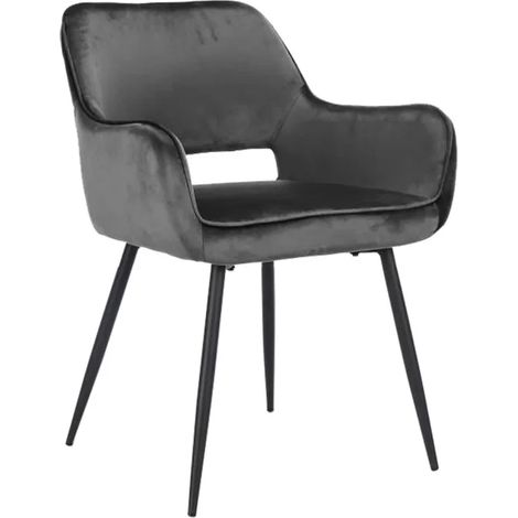 Chaise en velours gris anthracite avec dossier capitonné - ARON (1/5)