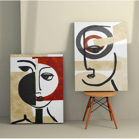 Tableau abstrait visage – style minimaliste (set de 2) (1/3)