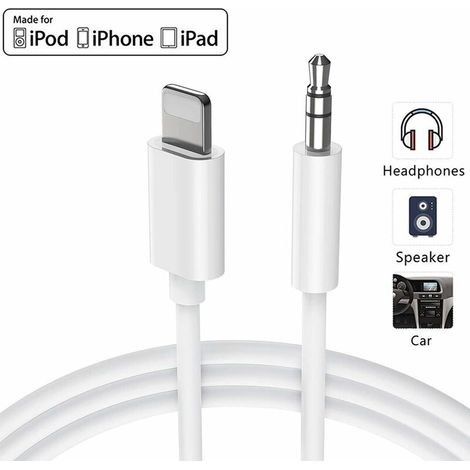Câble Auxiliaire Voiture pour iPhone Audio Câble 3,5mm Stéréo Aux Adaptateur Jack 3,5 mm pour 11 Pro/11/X/XS/XR/8/8 Plus/iPad/Maison/Voiture Stéréo Haut-parleurs écouteurs Soutenir Tous iOS-Bl (1/5)
